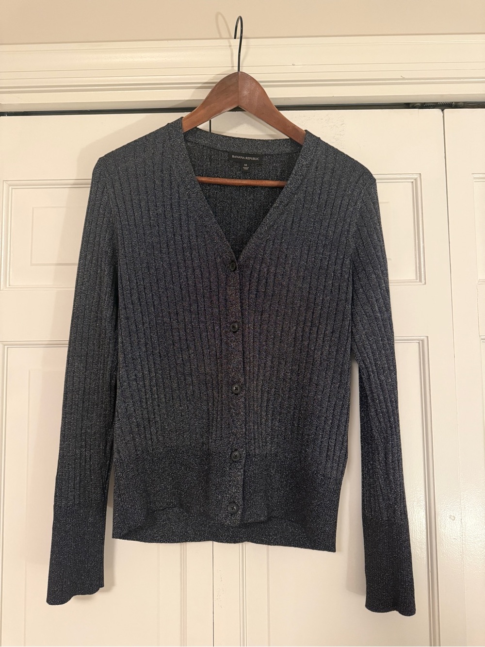 Banana Republic Women's Dark Heather Gray Ribbed Button Cardigan